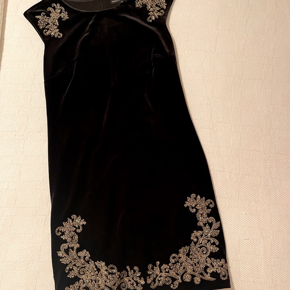 Black Beaded Cocktail Velour Dress